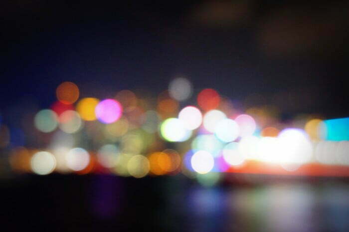 Blurred lights in Victoria Harbour, Hong Kong.