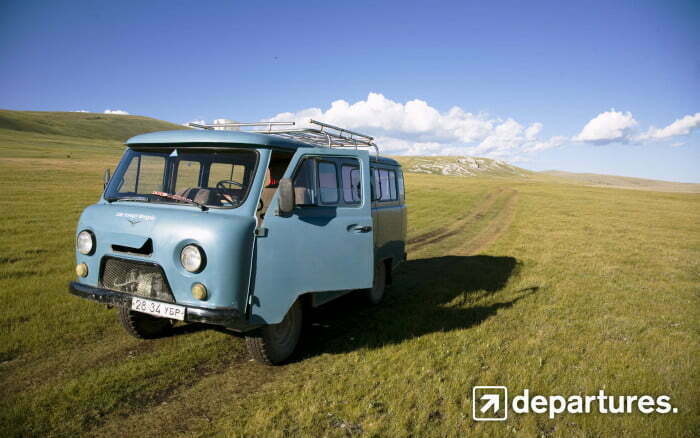 Departures driving a van in Mongolia 