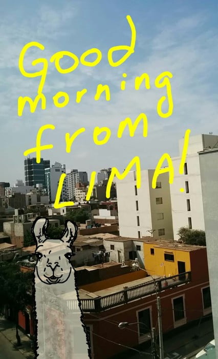 Snapchat thatbackpacker travel snaps good morning from Lima, Peru