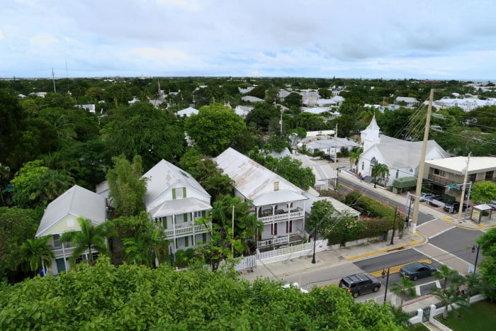 Key West Lighthouse views of a residential area from a high vantage point in Florida