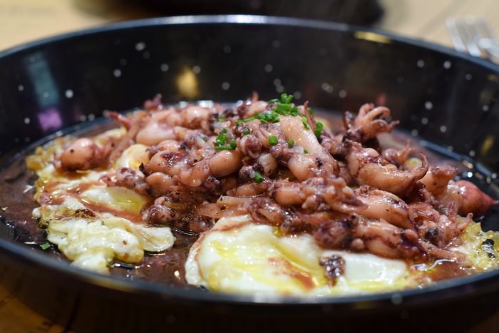 El Quim Barcelona Eggs and Squid at La Boqueria Market in Spain 