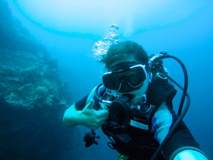 Richelle of Adventures Around Asia diving in Malapascua, Philippines