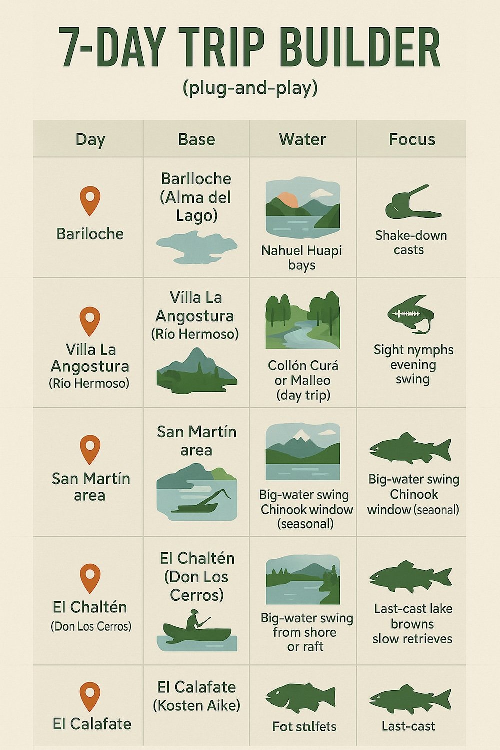 7 day trip builder plug and play best fishing spots in all of Argentina infographic image 