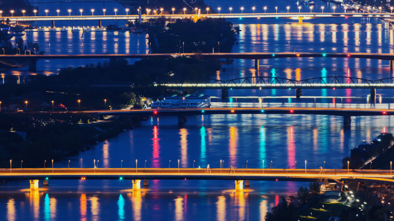 Bridges across the Danube at night