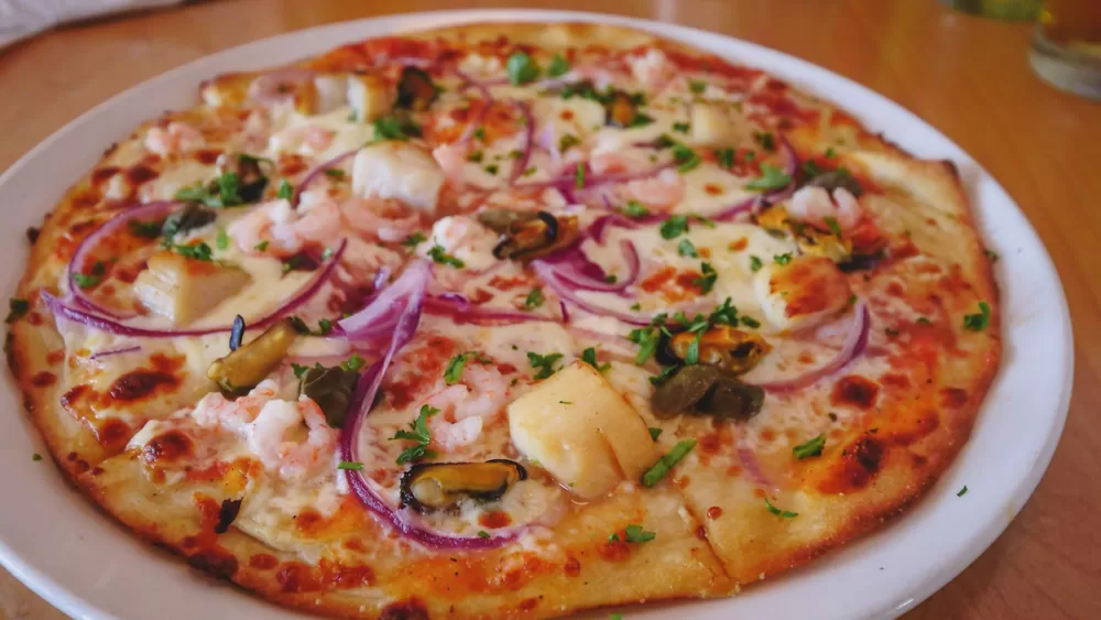 Seafood pizza at Salt Shaker Deli