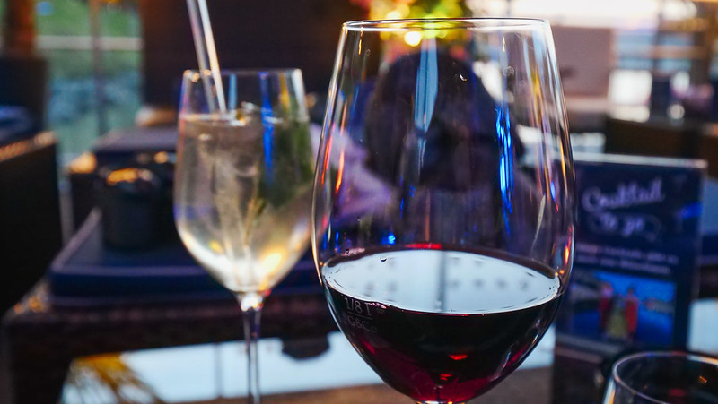 A Hugo and a glass of wine at Salzach Insel Bar in Salzburg, Austria to kick off nightlife festivities