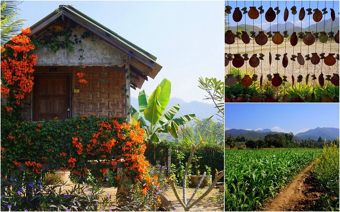 A little shack located in the countryside of Pai, Thailand with lush green views, farmland and plenty of scenic views in Northern Thailand