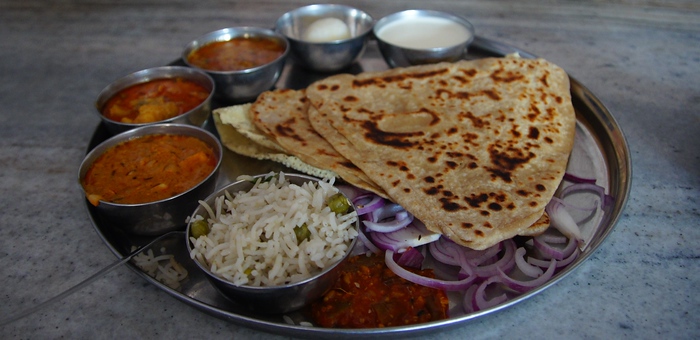 A platter of Indian food as part of a naan and curry set being offered in Kowloon of Hong Kong