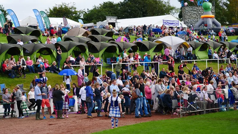A sea of tents and spectators at the Cowal Games in Scotland enjoying the event