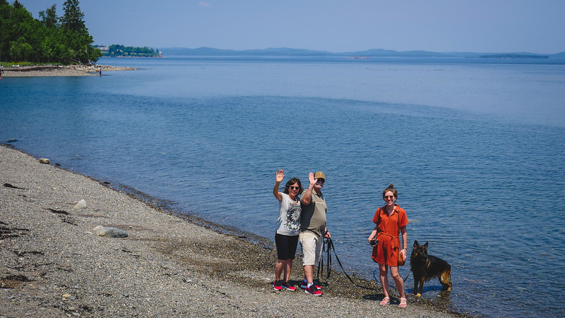 A stop at the beach in St. Andrews on a our New Brunswick road trip with family enjoying a brisk walk with Togo the dog and That Backpacker Audrey Bergner