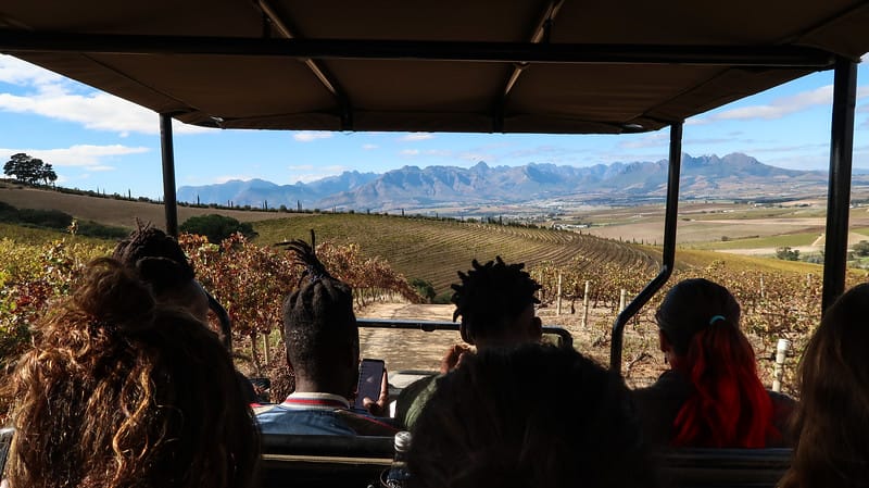 A wine safari tour at Jordan Wines in Stellenbosch with our group taking in the scenic views 