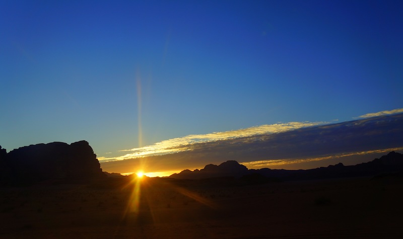 Absolutely epic sunset in Wadi Rum in the desert of Jordan 