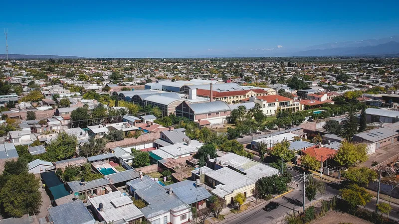 Aerial views of Bodegas Lopez in Mendoza from a high vantage point in Argentina