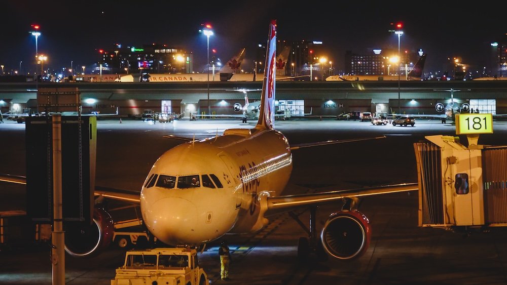 Air Canada Rouge flight getting ready to leave for India 
