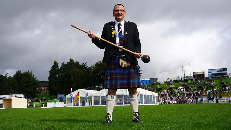 Alan Pettigrew at the Cowal Games as a stalwart promoting the games as the best athletics competition in the world