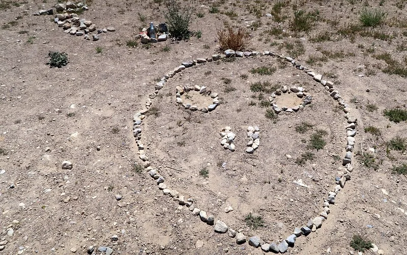 Alien stone designs in the desert. These were next to the Black Mailbox that we spotted on our road trip in Nevada