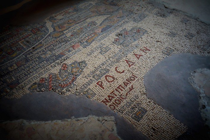 Ancient map of the Holy Land in Madaba, Jordan with fascinating details