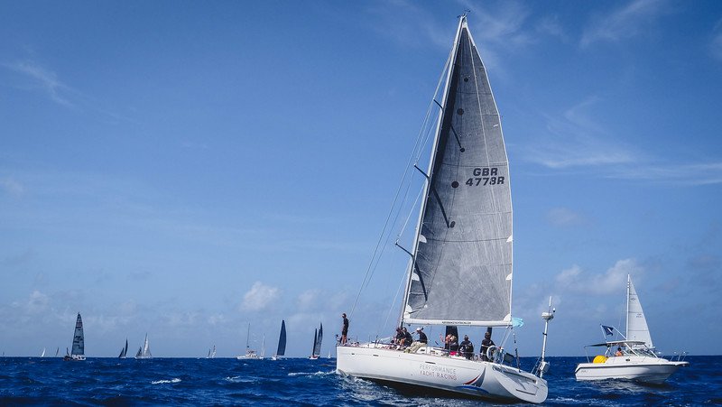 Antigua Sailing Week with massive sailboats out on the water in Chase the Race Antigua Sailing Week with massive sailboats out on the water in Chase the Race