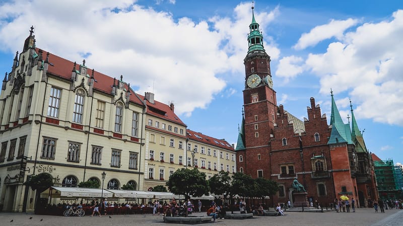 Around Market Square including the main cathedral standing tall in Wroclaw, Poland Around Market Square including the main cathedral standing tall in Wroclaw, Poland