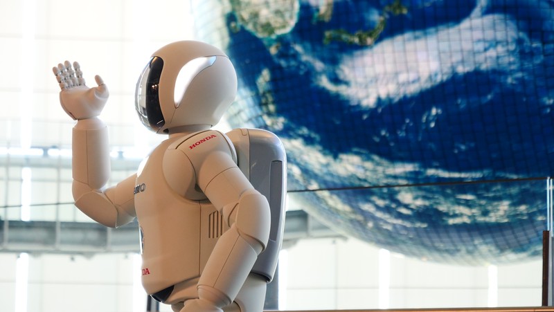ASIMO, the humanoid robot at National Museum of Emerging Science and Innovation - Miraikan in Odaiba, Japan ASIMO, the humanoid robot at National Museum of Emerging Science and Innovation - Miraikan in Odaiba, Japan