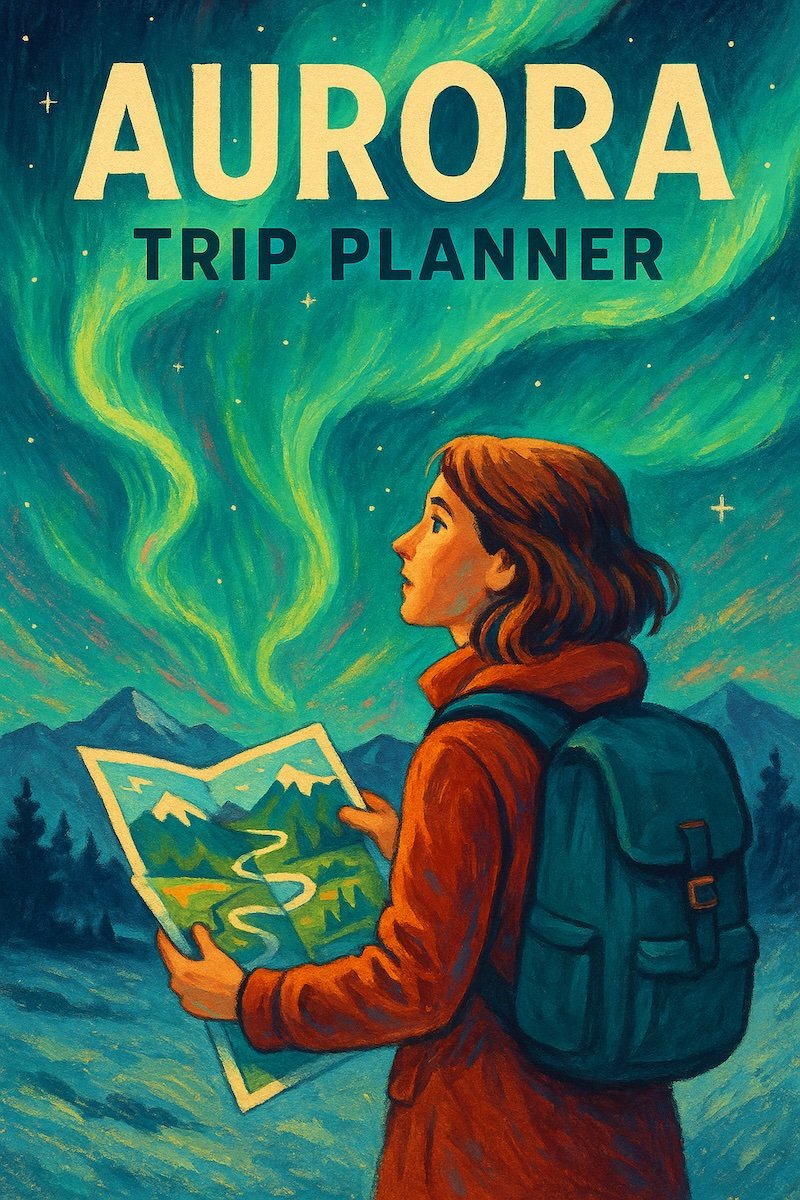Aurora trip planner lady with map in hand and backpack on 