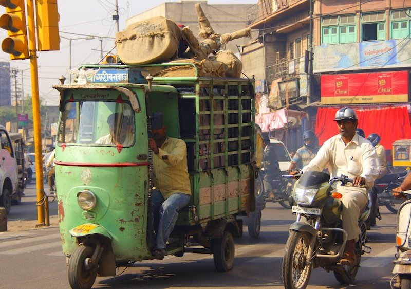 Autorickshaws tuk tuk is a common way to get around bustling and busy Jodhpur, India 