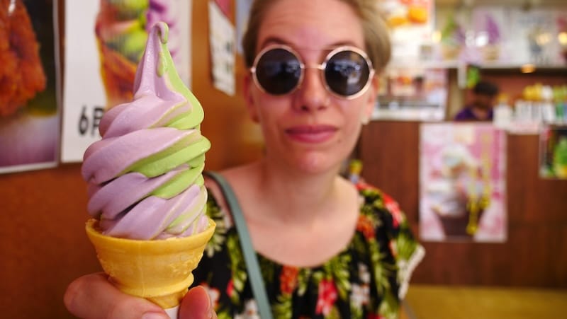 Awesome day trips from Tokyo, Japan with That Backpacker Audrey Bergner enjoying yam ice cream in Japan Awesome day trips from Tokyo, Japan with That Backpacker Audrey Bergner enjoying yam ice cream in Japan