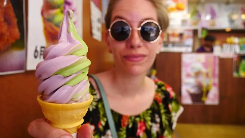 Awesome day trips from Tokyo, Japan with That Backpacker Audrey Bergner enjoying yam ice cream in Japan Awesome day trips from Tokyo, Japan with That Backpacker Audrey Bergner enjoying yam ice cream in Japan