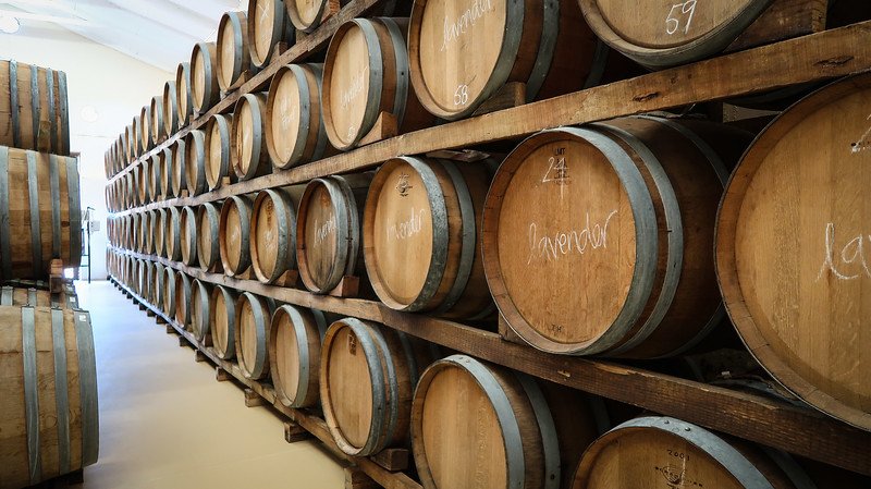 Barrels of vinegar at Rozendal stored in a similar process as wine barrels in Stellenbosch, South Africa 
