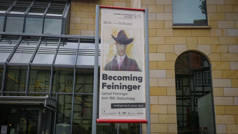 Becoming Feininger Exhibition signboard in Quedlinburg Becoming Feininger Exhibition signboard in Quedlinburg
