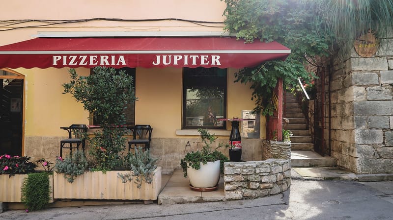 Best pizzeria in Pula is Pizzeria Jupiter showcasing the outside of the restaurant