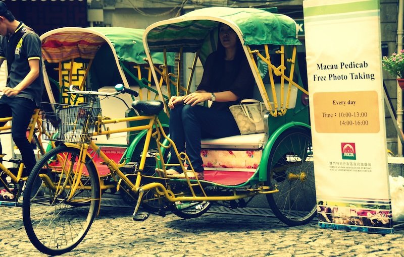 Bicycle rickshaw is a traditional way to get around Macau Bicycle rickshaw is a traditional way to get around Macau