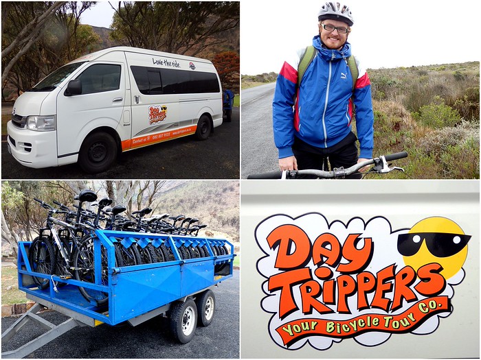 Biking Tour at the Cape of Good Hope in South Africa featuring the loading van, Nomadic Samuel, bicycles on a ramp and company logo