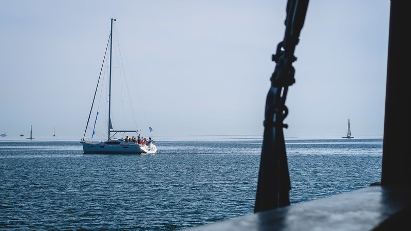 Boats out on the Baltic Sea enjoying a calm day from Sopot, Poland