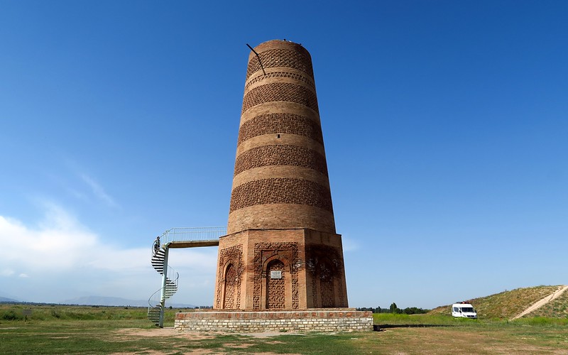 Burana Tower in Kyrgyzstan is an imposing landmark which you can visit and access from the side staircase