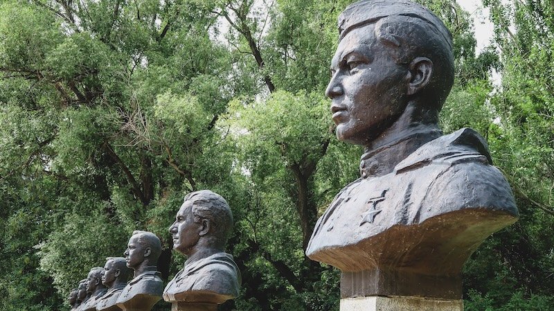 Busts and sculptures on display in Karakol, Kyrgyzstan 
