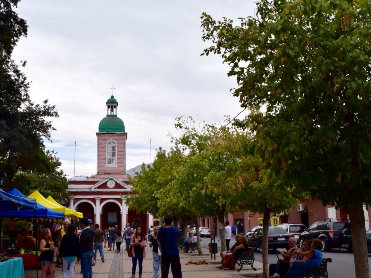 Cajón del Maipo city center views with vibrant activity on a day trip from Santiago, Chile 