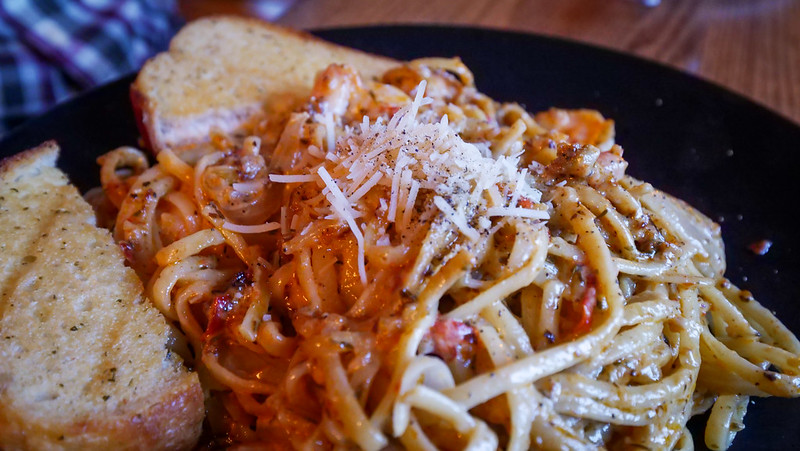 Cajun linguine with shrimp at The Groundswell Inn in Isle Madame, Cape Breton for a hearty main dish in Canada