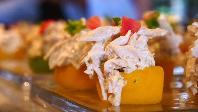 Causa with chicken and tuna macro details at Tanta restaurant in Miraflores, Lima, Peru 