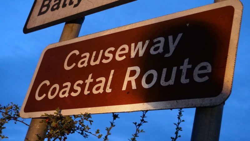 Causeway coastal route driving road trip sign 