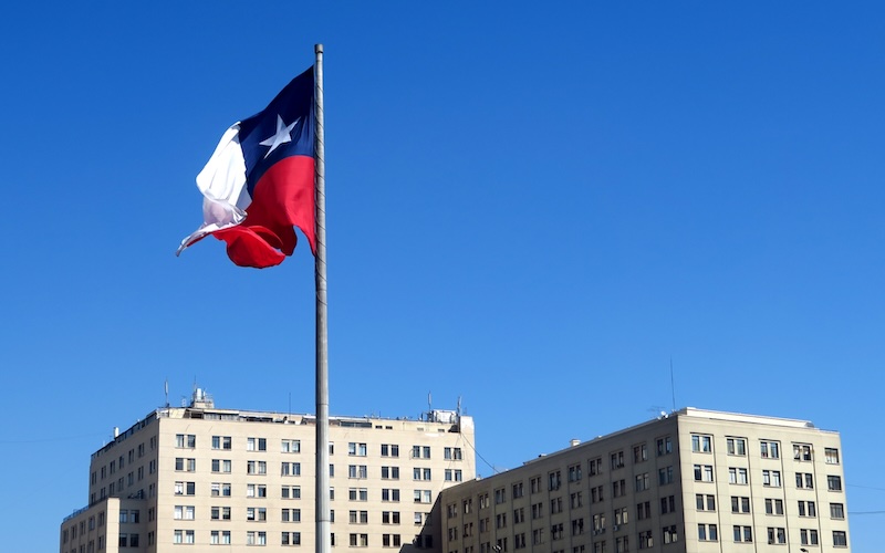 Chilean flag flapping rapidly in the capital city of Santiago de Chile Chilean flag flapping rapidly in the capital city of Santiago de Chile