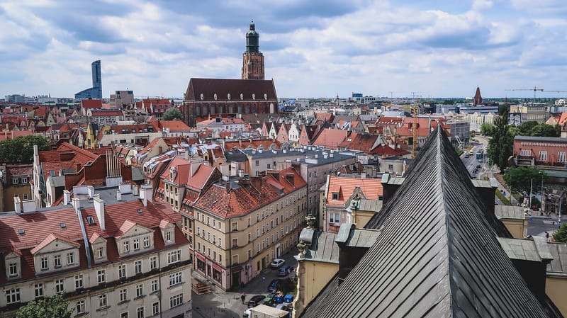 City views over Wroclaw from a high and distinct vantage point showcasing unique rooftop views City views over Wroclaw from a high and distinct vantage point showcasing unique rooftop views