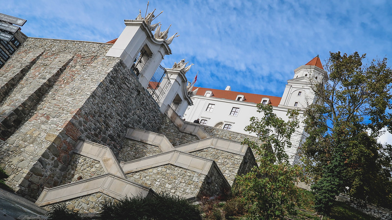 Climbing up to Bratislava Castle with views from a low vantage point in Slovakia Climbing up to Bratislava Castle with views from a low vantage point in Slovakia