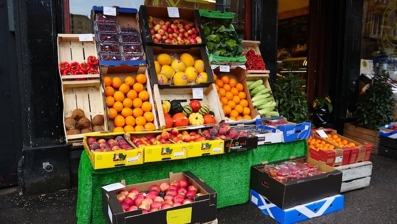 Colorful fruit for sale on the street in Glasgow, Scotland Colorful fruit for sale on the street in Glasgow, Scotland