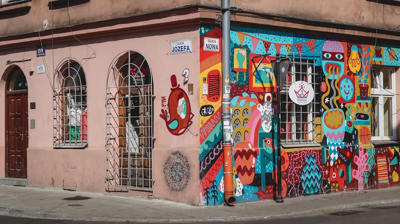 Colourful street art in Kazimierz which is in Krakow's Old Jewish Quarter Colourful street art in Kazimierz which is in Krakow's Old Jewish Quarter