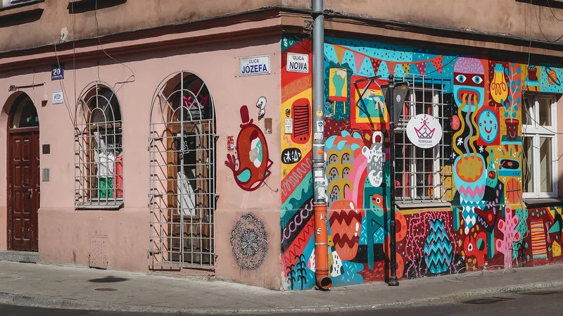 Colourful street art in Kazimierz which is in Krakow's Old Jewish Quarter Colourful street art in Kazimierz which is in Krakow's Old Jewish Quarter