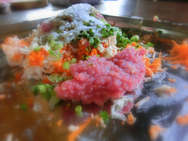 Cooking ingredients in Battambang, Cambodia prior to mixing them together macro details 