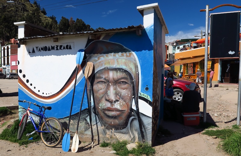 Copacabana tasteful street art with paddles in Bolivia Copacabana tasteful street art with paddles in Bolivia
