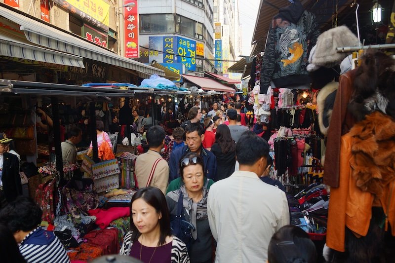 Crazy crowds shopping for clothes in Namdaemun, Seoul, South Korea 