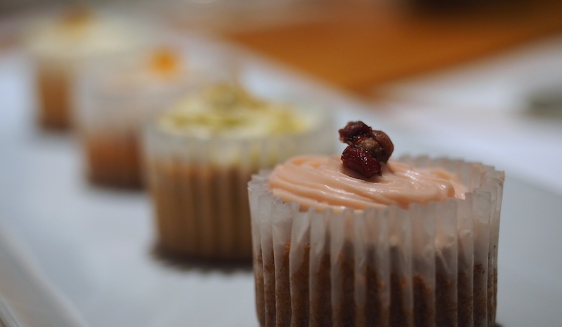 Cupcakes lined up in a row in Stellenbosch to be paired with wine in South Africa 